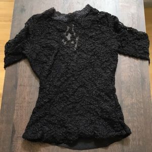 Style shop women’s sz s black long sleeve lace top w mock turtleneck button back